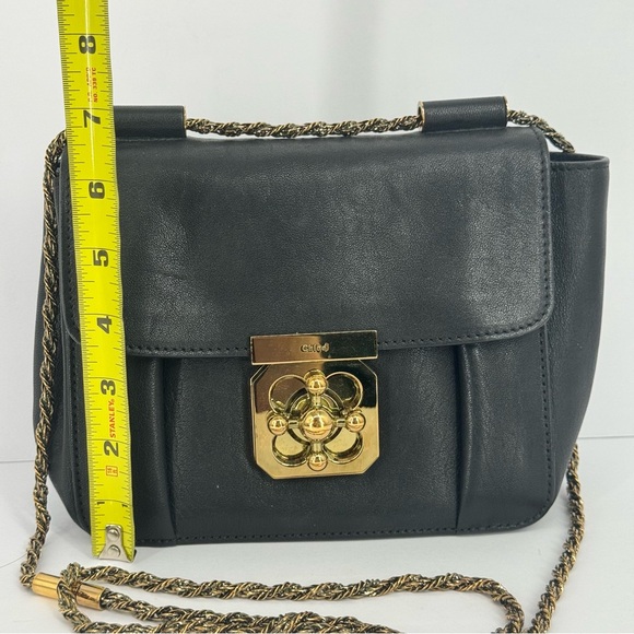 Chloe Elsie Black Leather Crossbody Bag Small Gold Chain Hardware With Dustbag - Picture 3 of 16